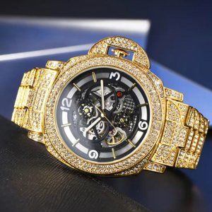 Men Bling Hip-Hop Diamond Waterproof Hollow Automatic Mechanical Watch